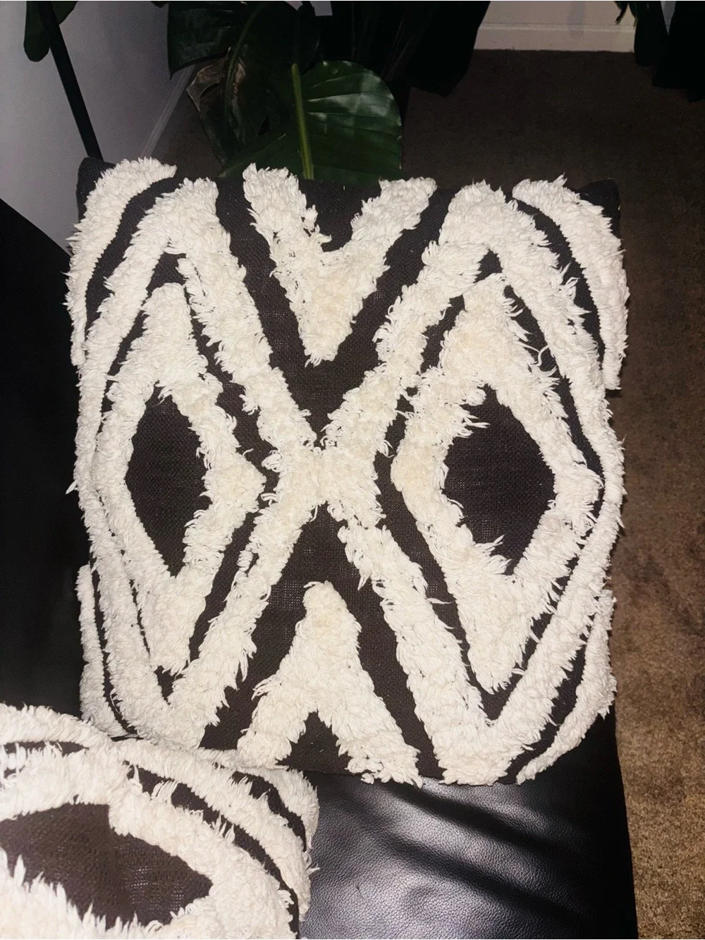 Crate&Barrel Black and White Shag Geometric Accent Pillows